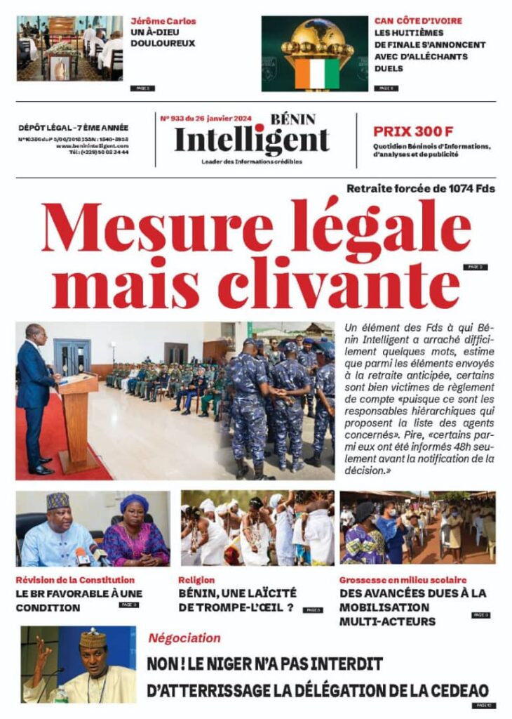 Une du quotidien Bénin Intelligent